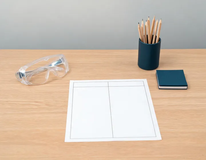 Safety eyewear quote comparison worksheet on a desk